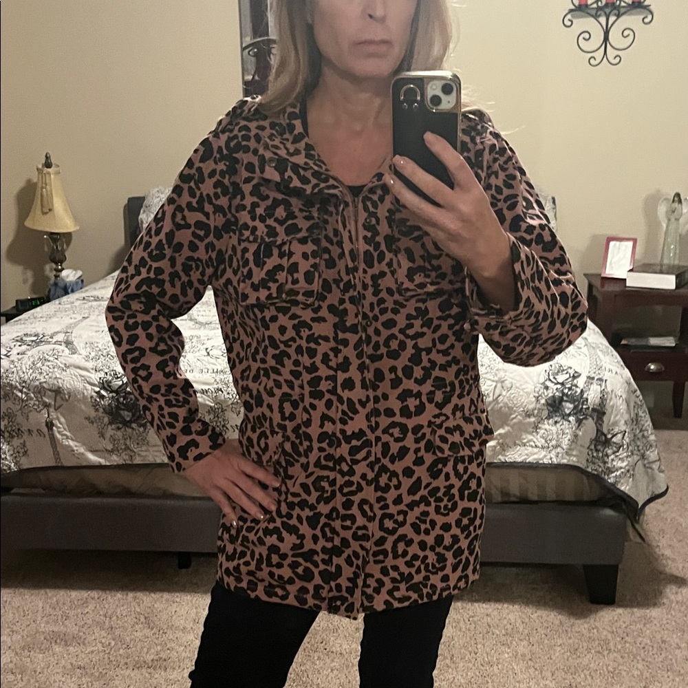 Lime Lush pink Leopard denim jacket- large